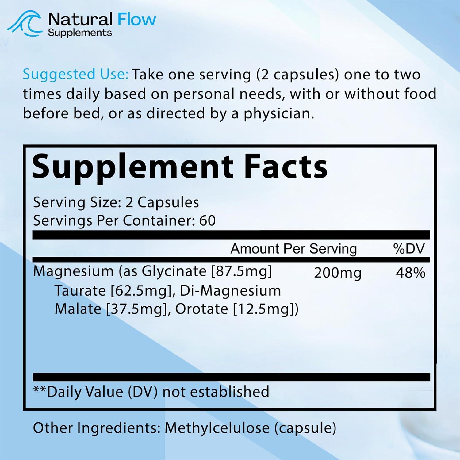 Natural Flow 4X Magnesium Supplement Taurate, Glycinate, Malate
