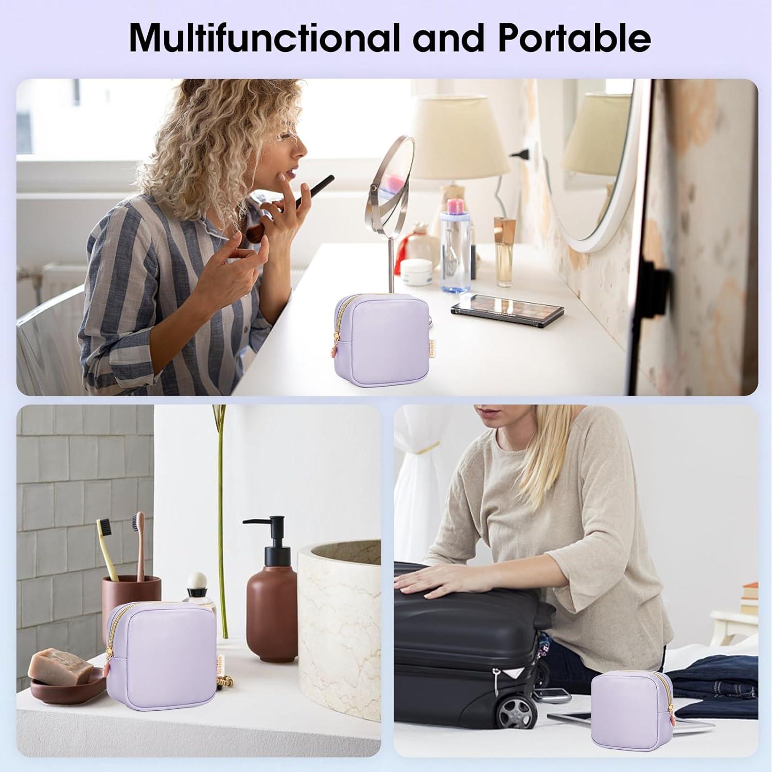 Wandering Nature Make-up-Tasche Aus Mattem Leder – Mini Kosmetiktasche Mit Innentaschen, Wasserabweisend, In Rosa