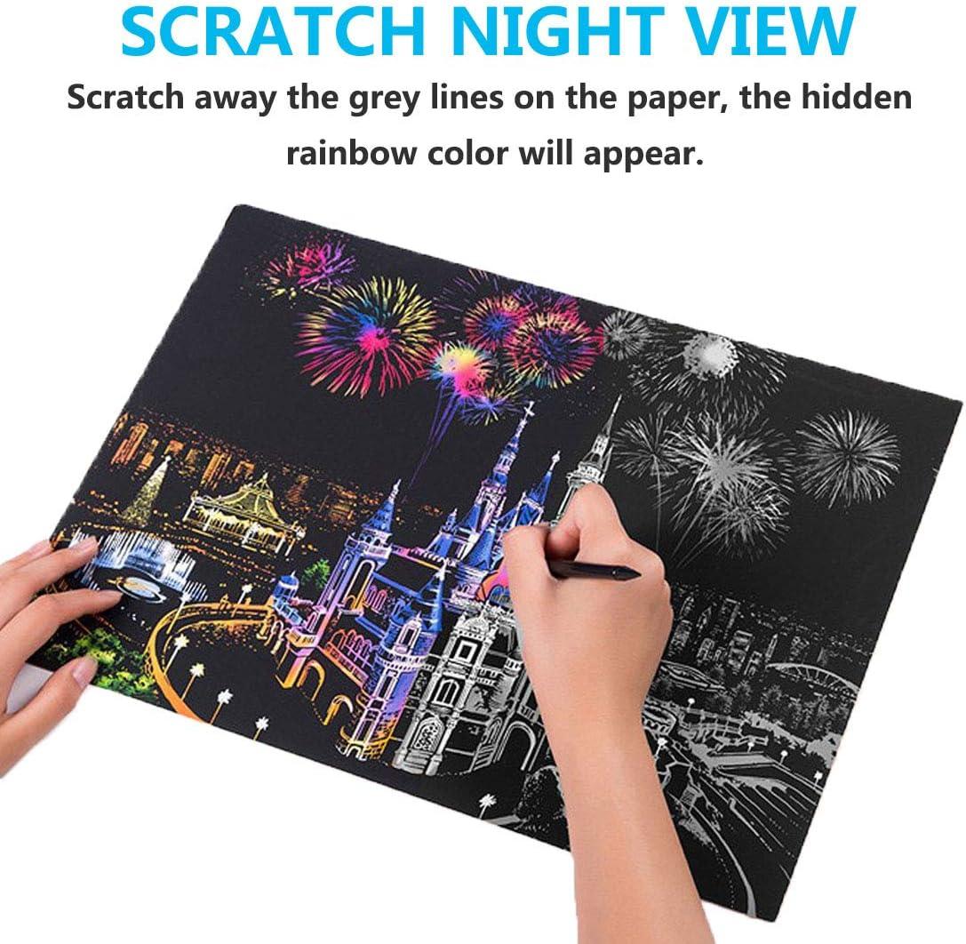 Scratch Art for Adults Kids, Rainbow Painting Night View