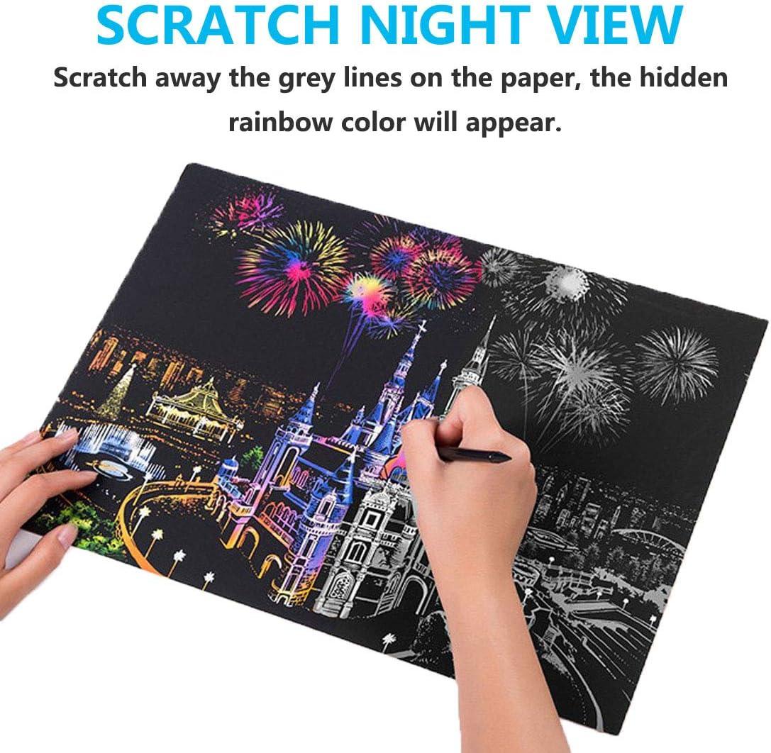 Rainbow Scratch Paper Art Set - 4 Pack DIY Scratchboard Sketch Pads For Kids & Adults
