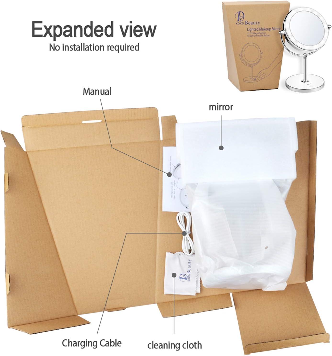 KDKD Lighted Makeup Mirror 1X 7X Magnification Double Sided Round Shape