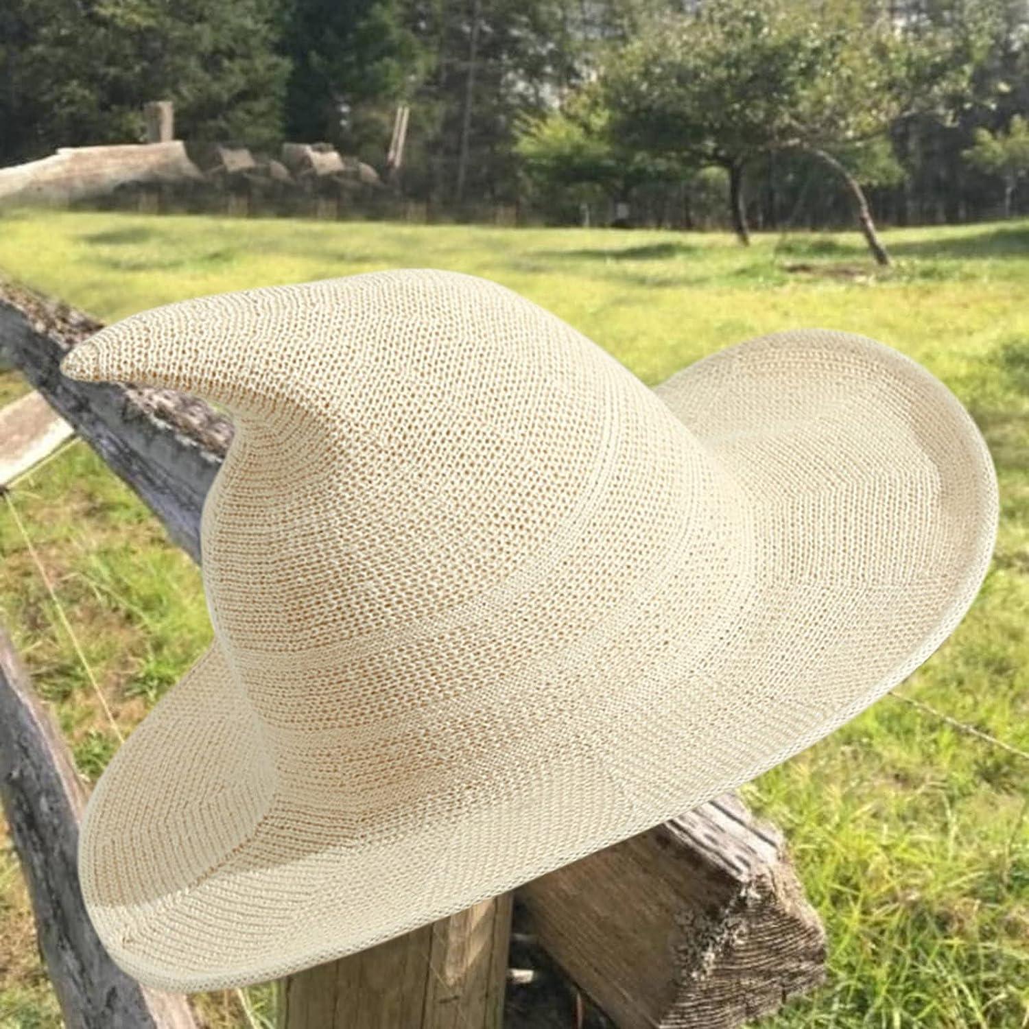 Straw hat for Unisex Crochet Cap Witch Large-Brim Warm Foldable 