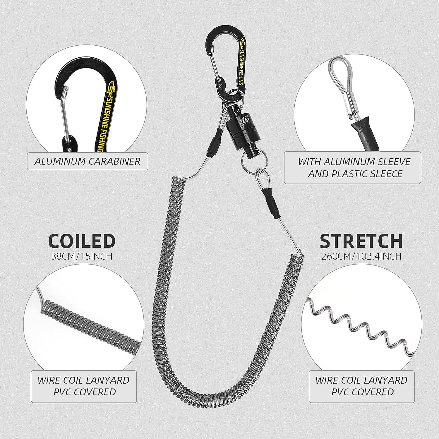 SF Strongest Magnetic Net Release Magnetic Keychain Fly Fishing Net  Retractor Magnet Clip Holder Retractor with Retractable Coiled Lanyard  Carabiner Black Magnet+ Black Carabiner Long Lanyard: For Landing Net etc.