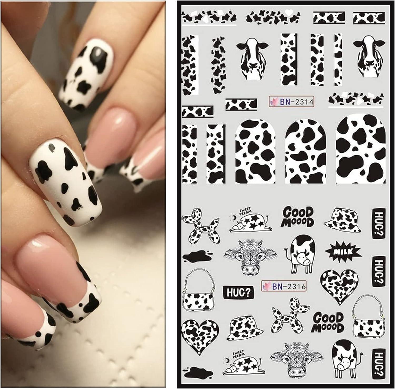 Nail Art 3D Decal Stickers Animal Cow Print Nails Irregular Black