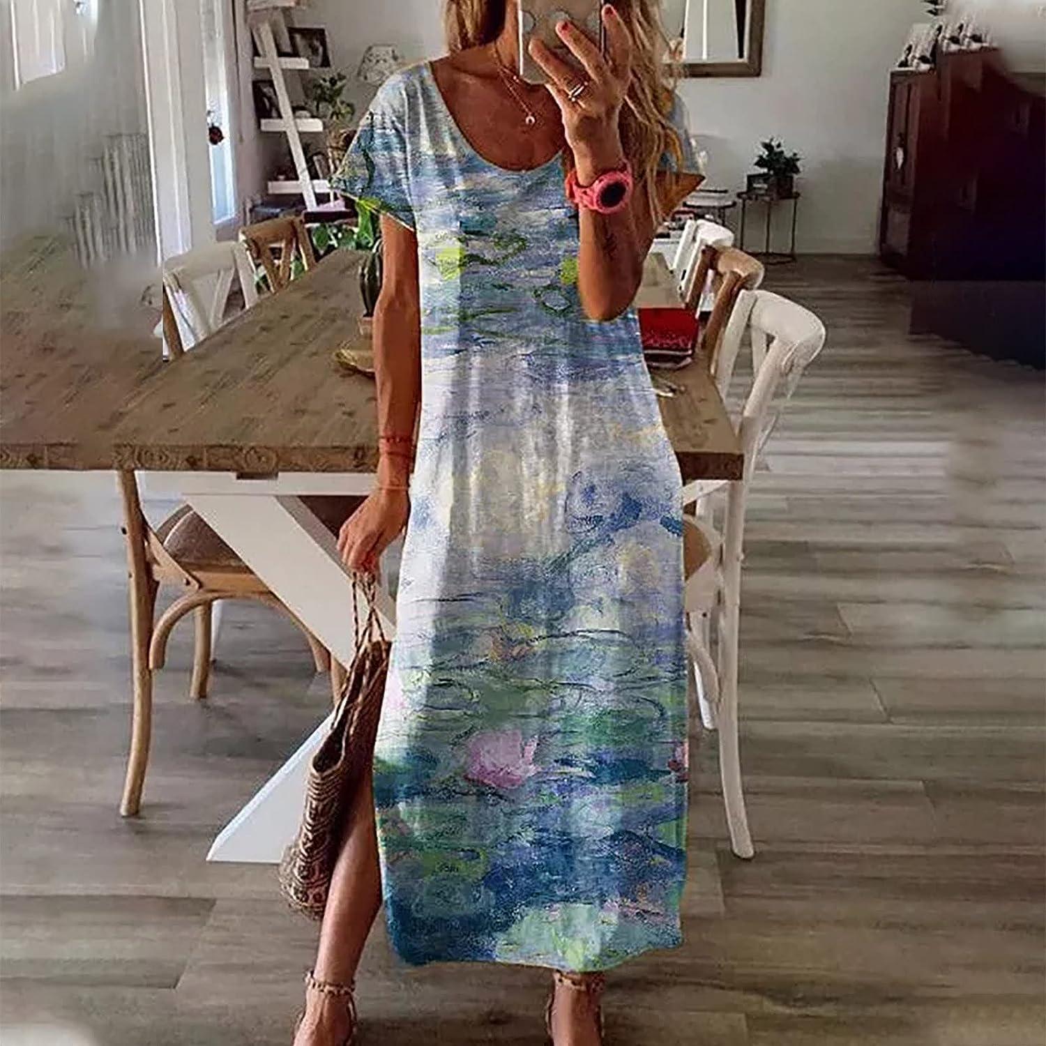 2022 Summer Womens Midi Long Dress Floral Shirred Wrap Dress Short Sleeve  Beach Party : : Clothing, Shoes & Accessories