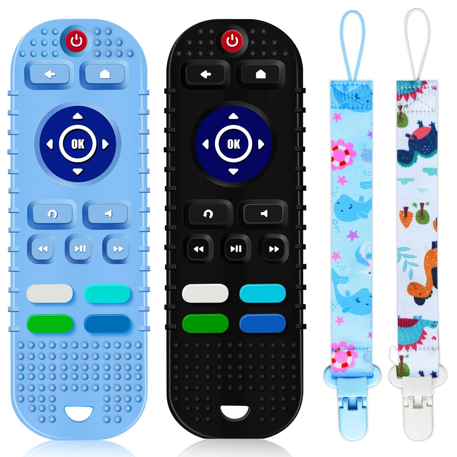 Baby Remote Control Toy Teether: Tush Tv Remote Shape Fake Video Game Controller  Toys Ages 0-2 Teethers Weaning System 3 7 8 9 Teething Tablets Sticks Babies  6-12 18-24 Months Girl Boy Necessities