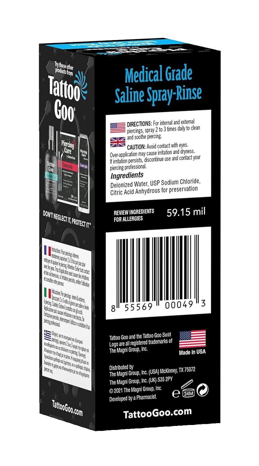 Medical Grade Tattoo Goo Saline Spray Rinse 2 oz Piercing Aftercare with Sodium Chloride 99.9