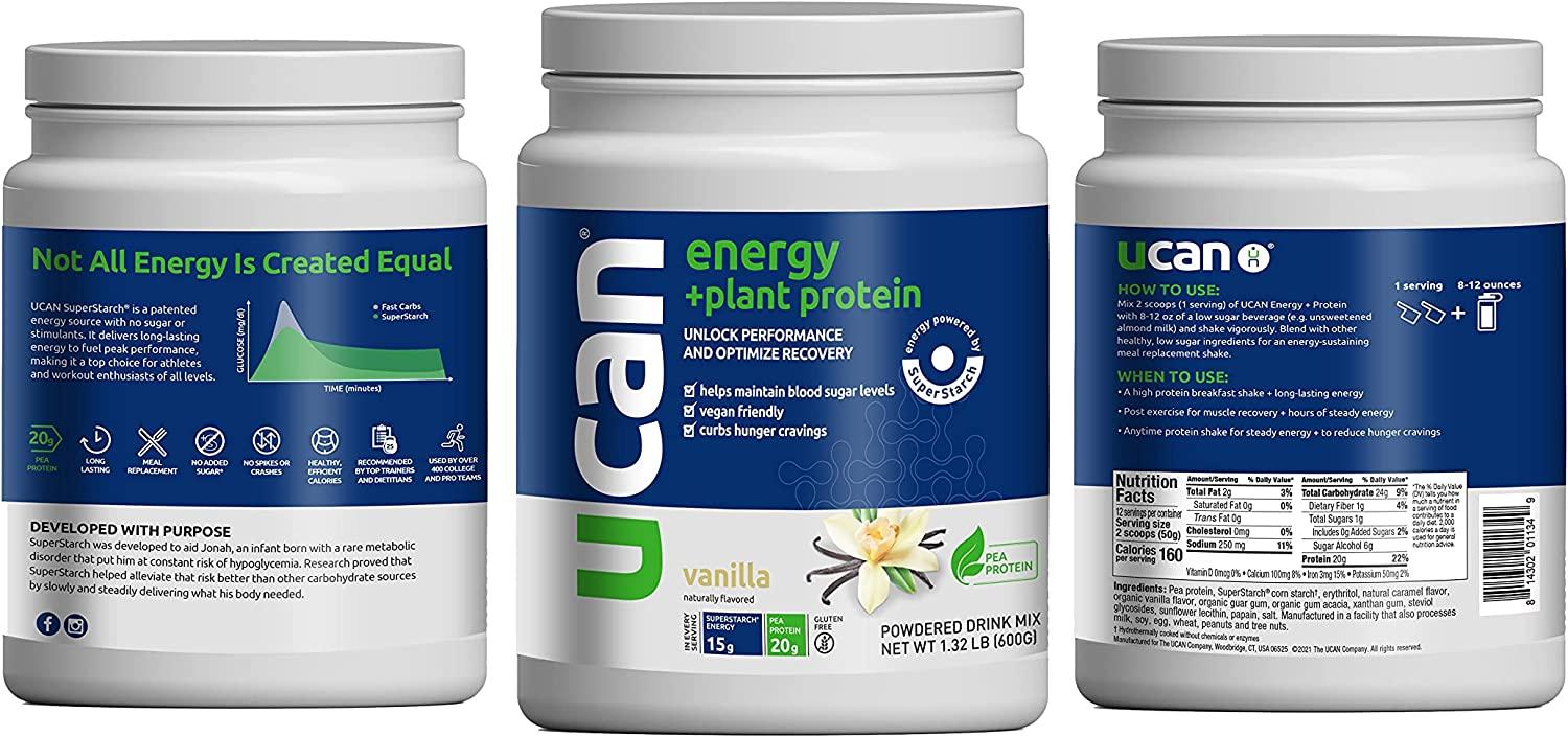 UCAN Energy + Plant Protein Powder Vegan Plant Based Protein 20g Pea Protein with Energy Boost