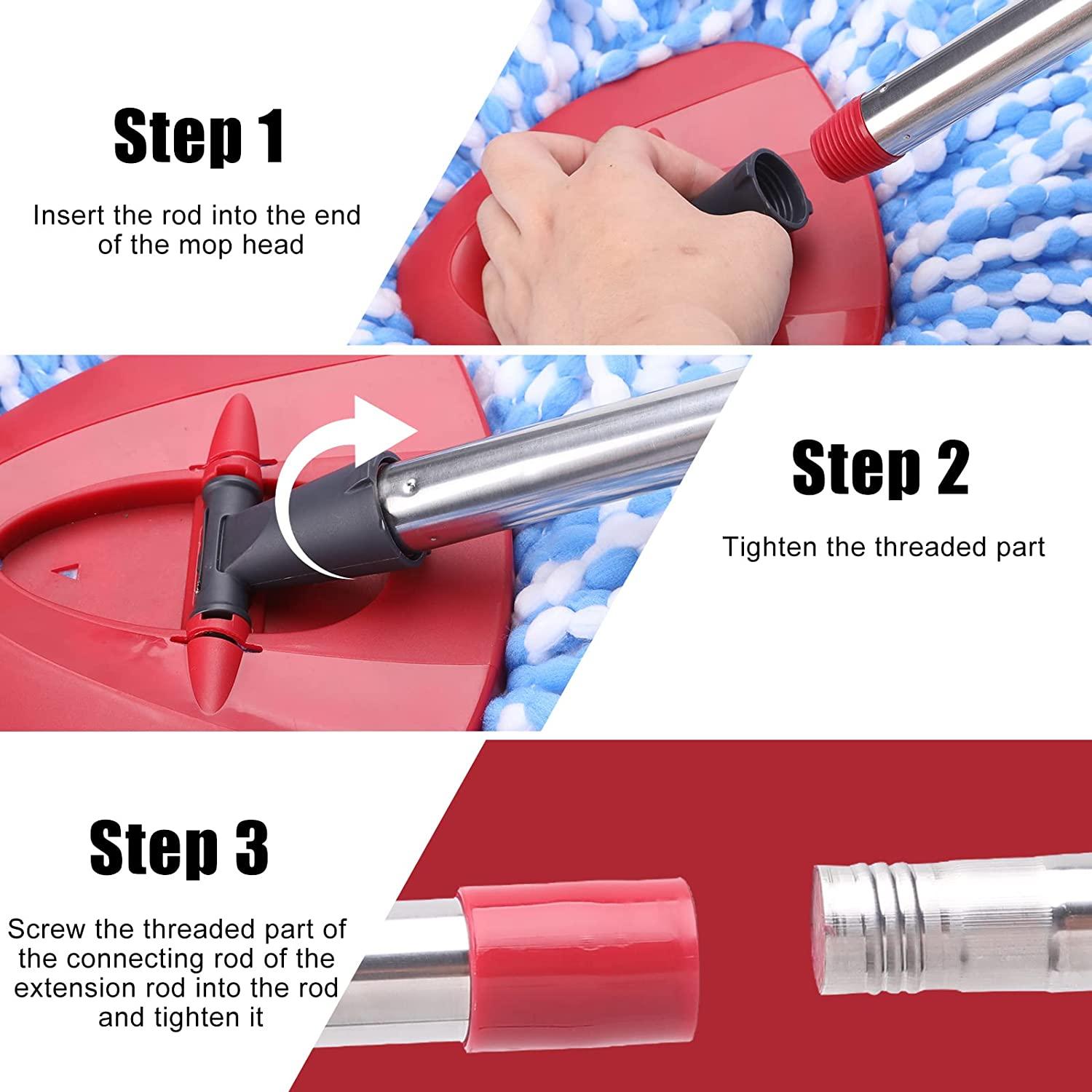 DTOPNIOR Spin Mop Replacement Handle Red 4Section 2.55 Foot Stick for EasyWring Mop Refills