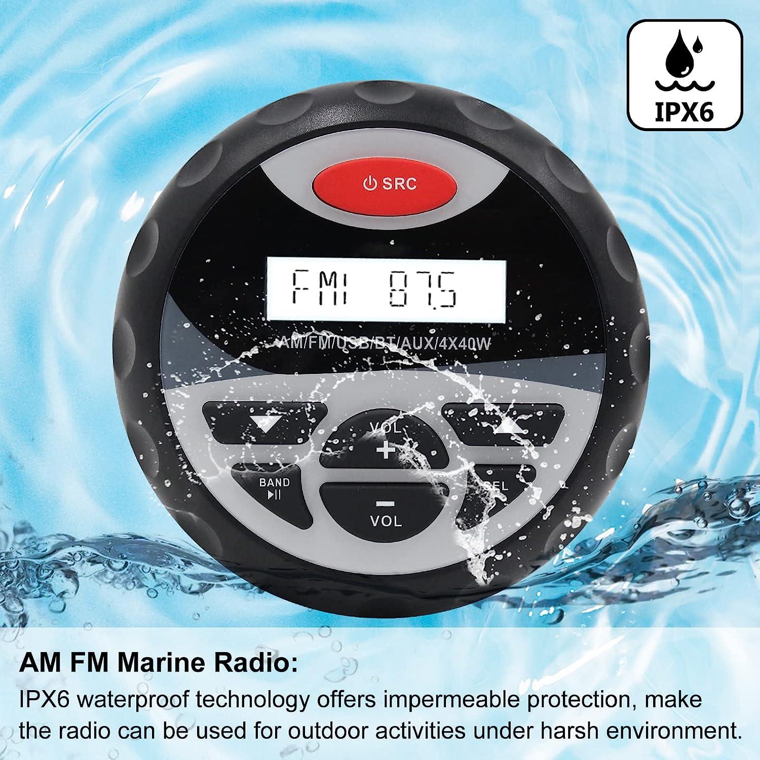 Herdio Marine Receiver Set-AM FM Radio and 4 inch Waterproof Speakers(2  Pairs)+Black Antenna for Boat Yacht ATV UTV