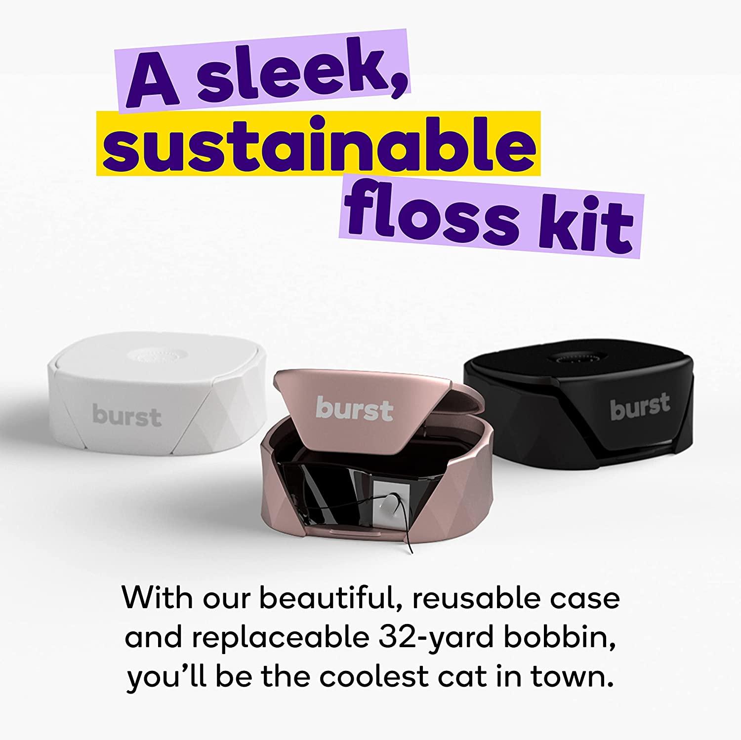 BURST Refillable Dental Floss Set with Juniper Berry Aroma, Vegan