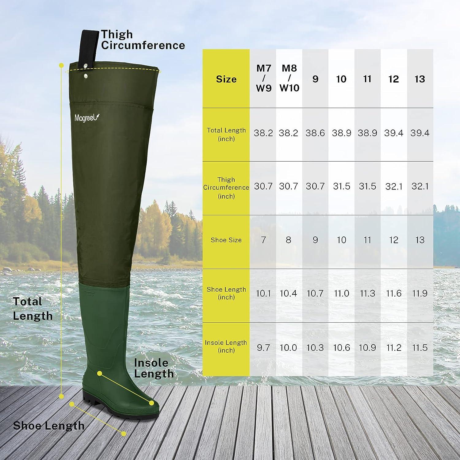 Hip Waders, Lightweight Waterproof Hip Boots for Men and Women, Nylon  Fishing Hunting Bootfoot with Cleated Outsole, Size 10, Army Green M10/W12