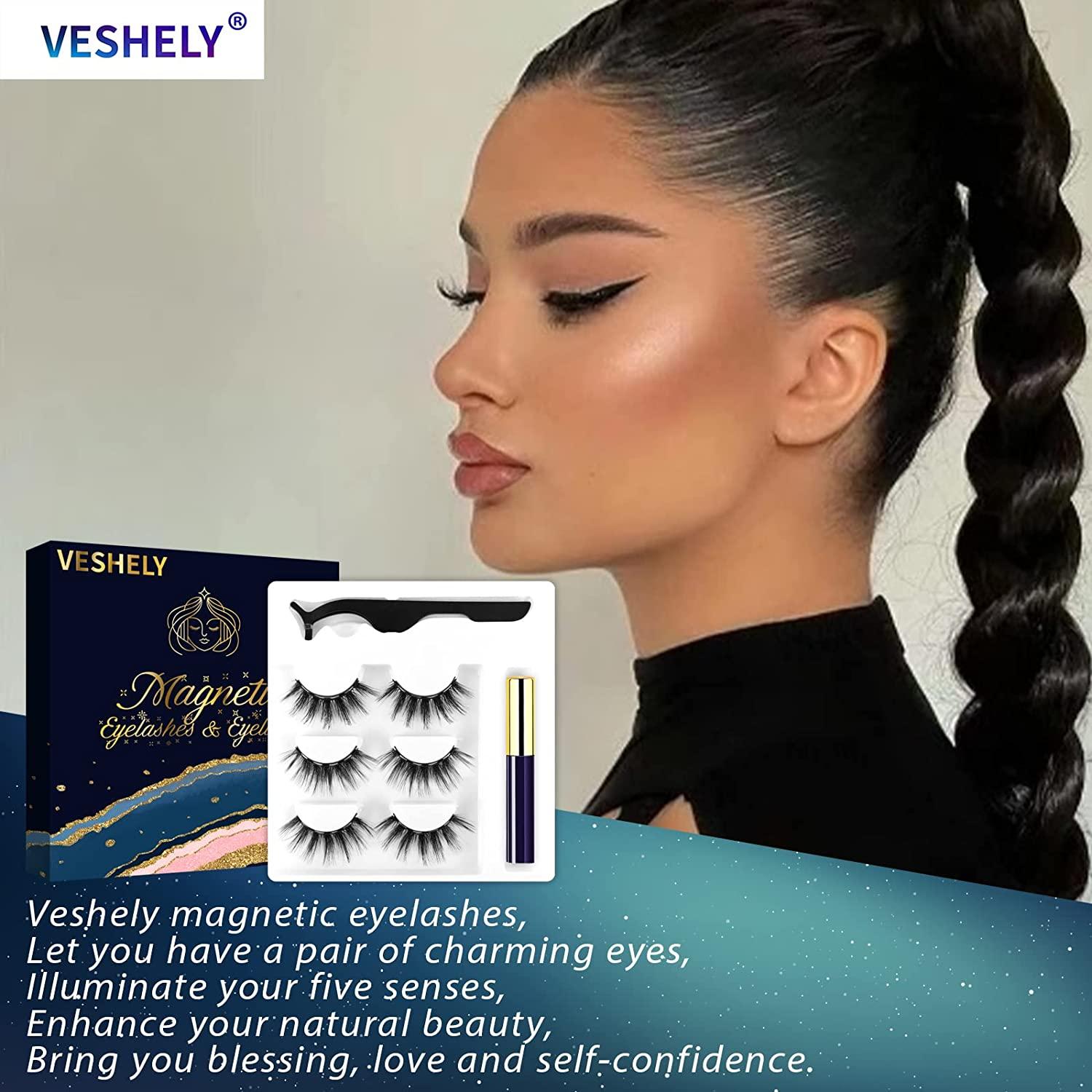 VESHELY Mink Eyelashes with Eyeliner,3 Pairs Mink Dramatic