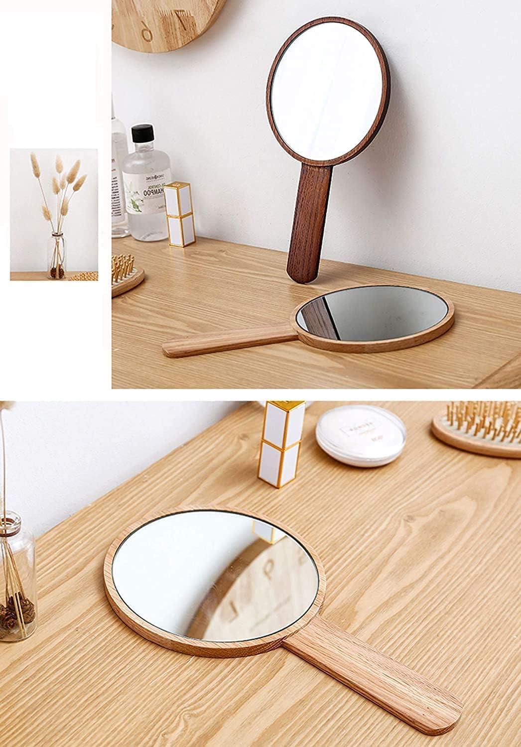 Teepro Handheld Mirror with Wooden Frame Retro Style Salon