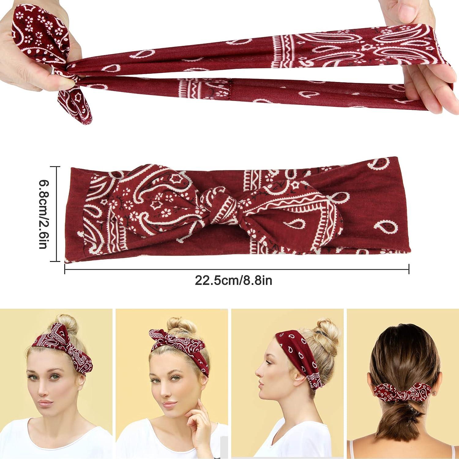 Red Bandana Headband, Bandana Print Headband With Bow On Top, Bandana Headband - UK