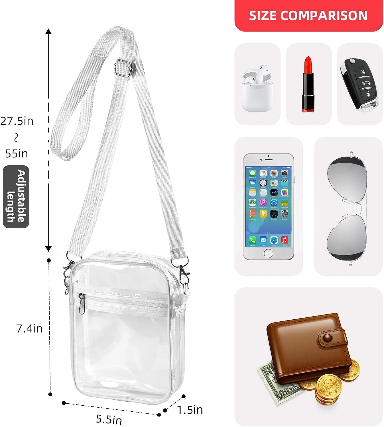 WJCD Clear Bag Stadium Approved PVC Concert Clear Purse Clear Crossbody Purse  Bag clear bags for women,With front pocket White