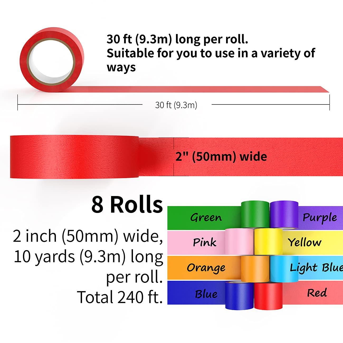 CHIYUNS Colored Masking Tape Rolls, 2 inch Wide Total 240 ft Long