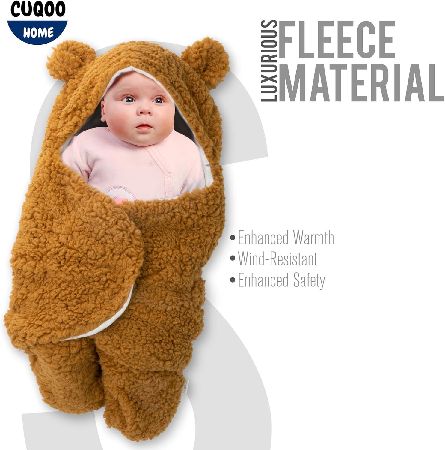 CUQOO Super Soft Newborn Baby Swaddle Suit in Brown Thermal
