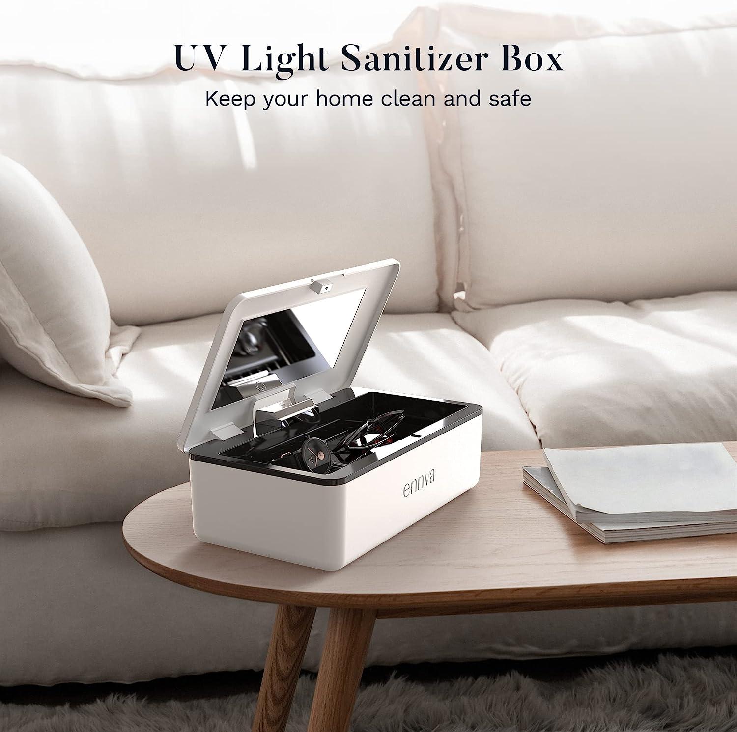 ennva UV Light Sanitizer Large UV C Light Disinfection Box Powerful 360 Ultraviolet Sanitizing Box Portable UV Sterilizer Cleaner for Cell Phone Keys Glasses Earphone