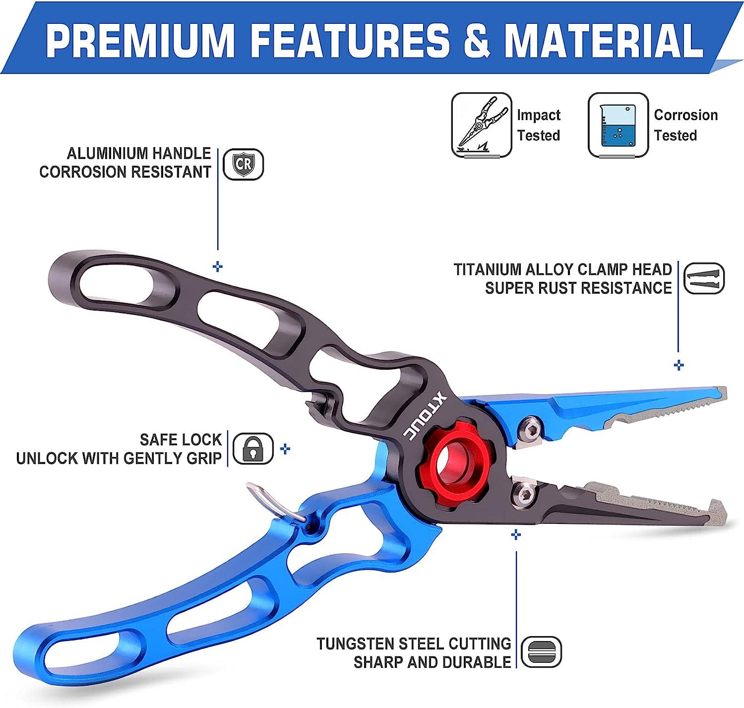 XTOUC Fishing Pliers, Titanium Alloy Clamp Head Fishing Gear,Saltwater  Resistant Fishing Tools, Hook Remover Braid Line Cutting and Split Ring  Pliers, with Sheath and Lanyard Blue&gray