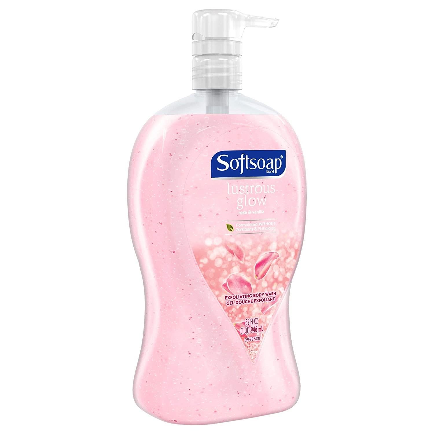 Softsoap Exfoliating Body Wash Pump, Lustrous Glow Pink Rose & Vanilla