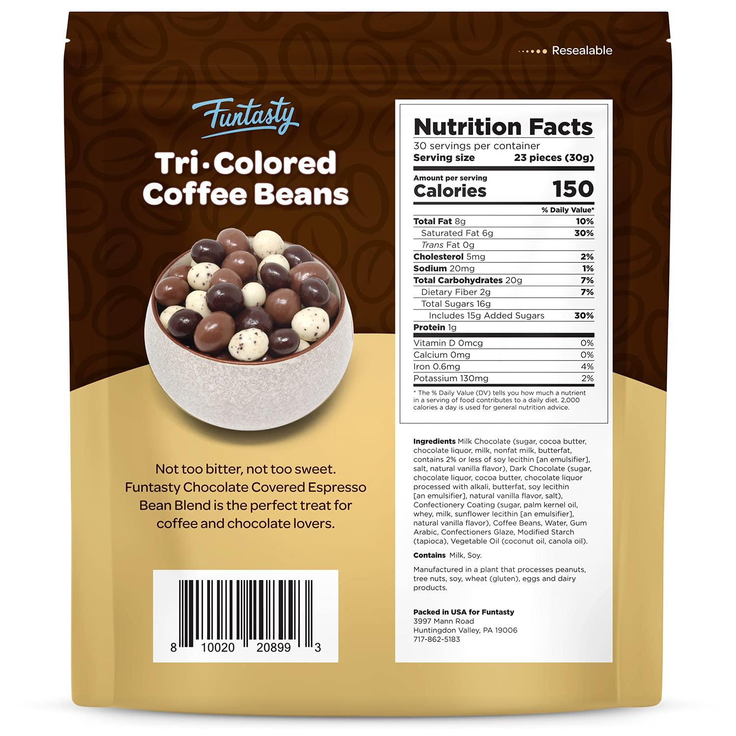 Funtasty TriColored Chocolate Covered Espresso Coffee Beans 2 Pound Pack