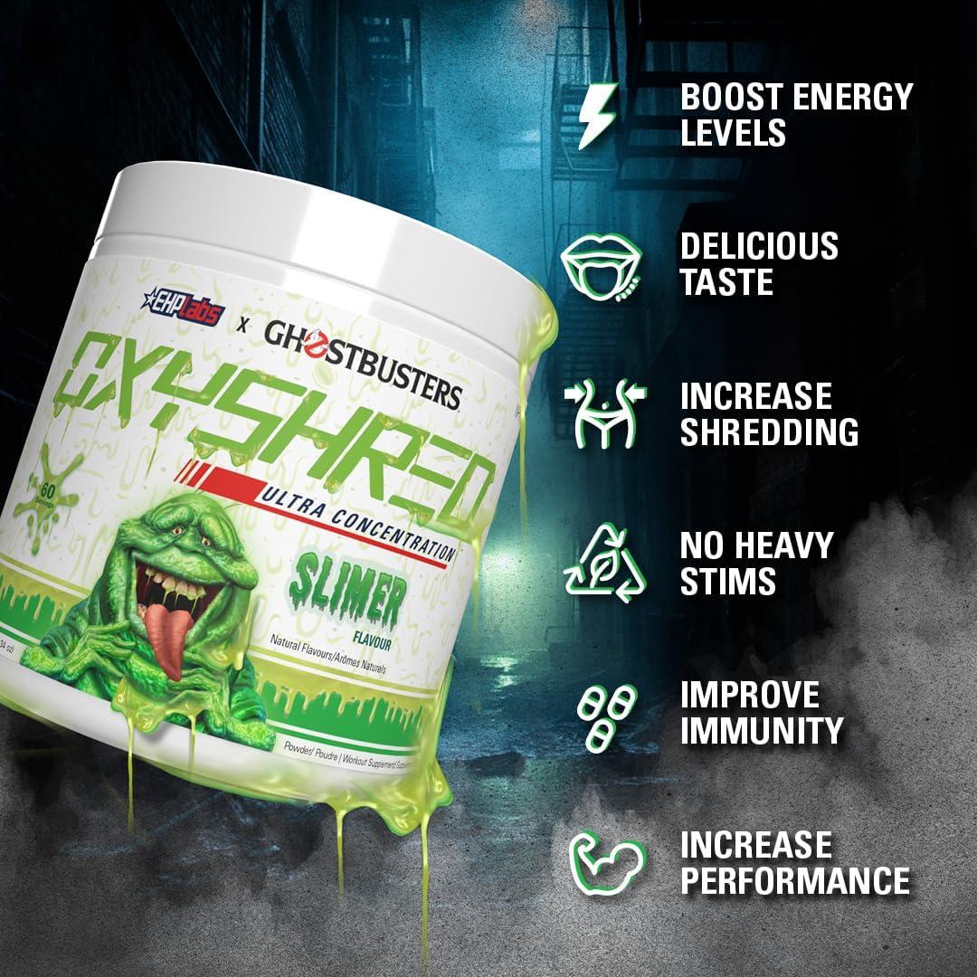 EHPlabs x Ghostbusters OxyShred Thermogenic Pre Workout Powder & Shredding  Supplement - Clinically Proven Preworkout Powder with Acetyl L Carnitine  Energy Boost Drink - Slimer Lime 60 Servings