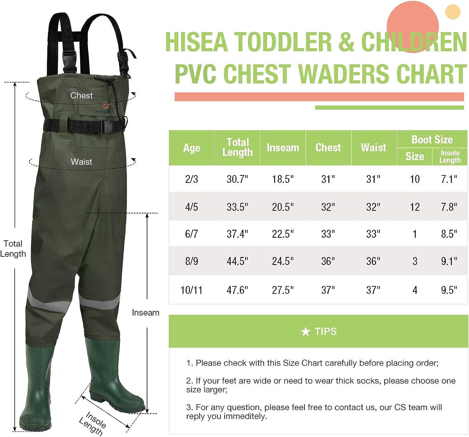 HISEA Kids Chest Waders Nylon/PVC Youth Fishing Waders for Toddler &  Children Waterproof Hunting Waders with Boots & Reflect Safety Band 