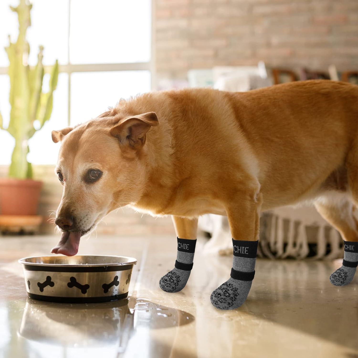 PAWCHIE Anti-Slip Dog Socks for Hardwood Floor with Strap Indoor Non Skid  Knit Paw Protector Traction Control Grey Large (4 Count)