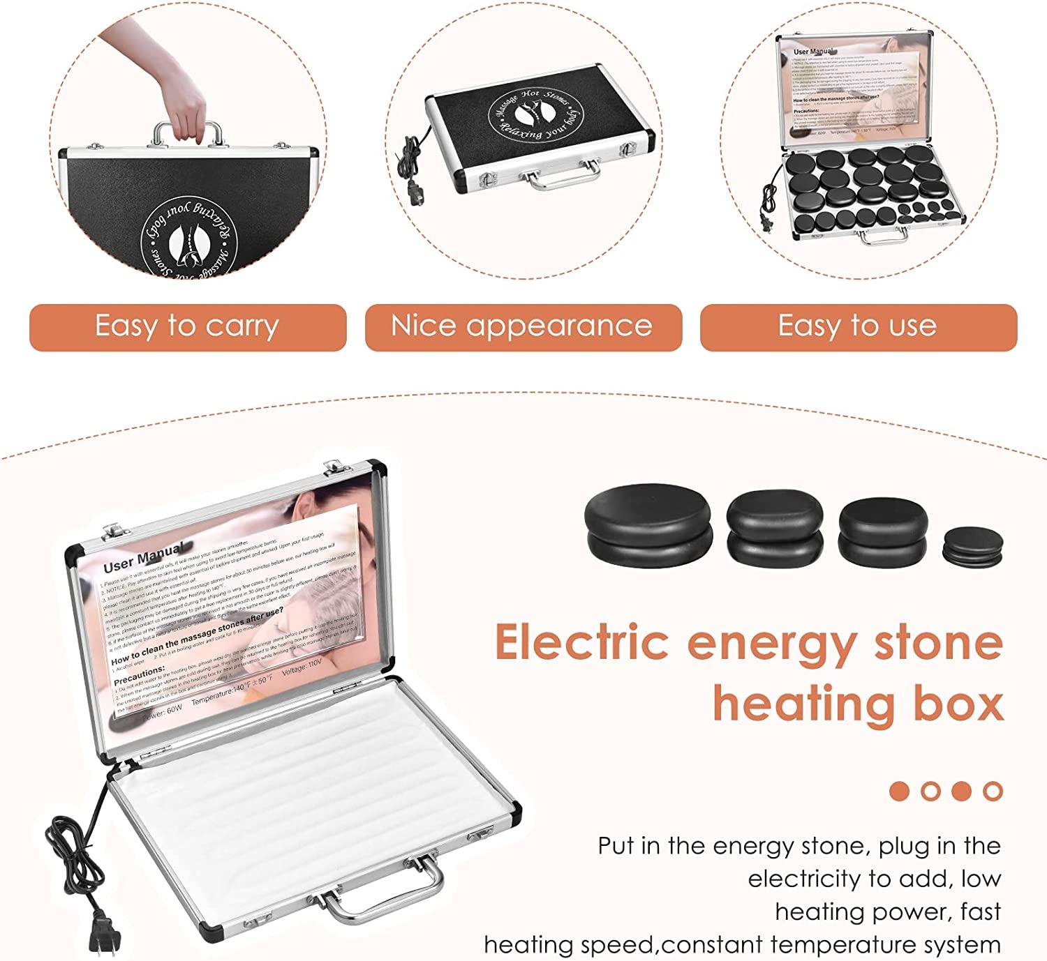 28-Piece Basalt Hot Stones Massage Set with Heater Kit for