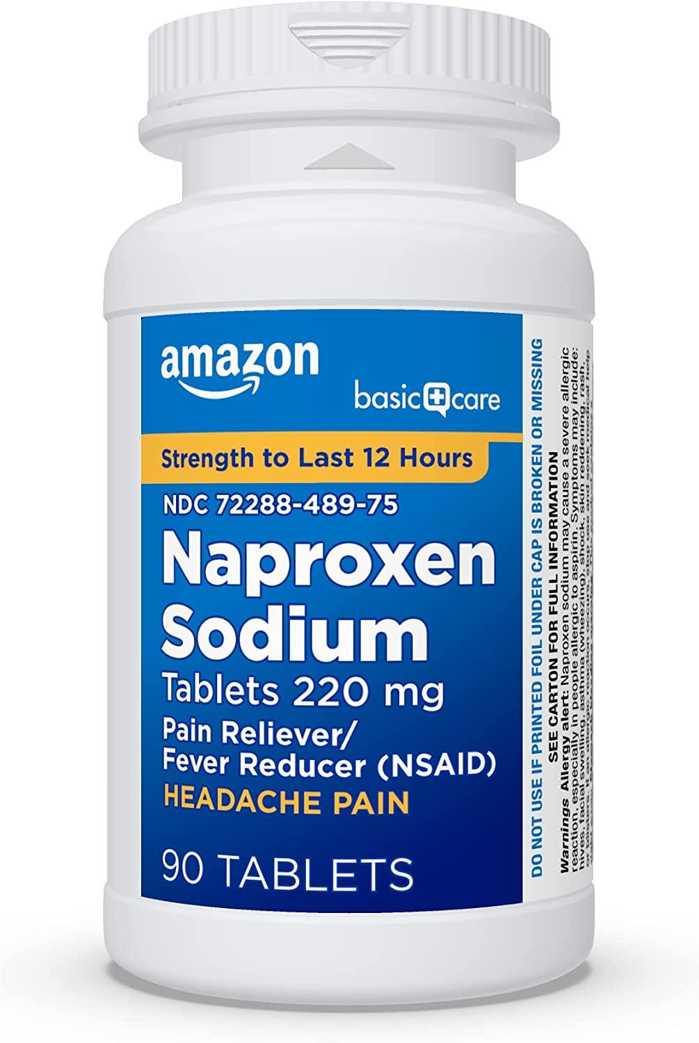 Amazon Basic Care Naproxen Sodium Tablets 220 mg, Headache Pain, 90 Count