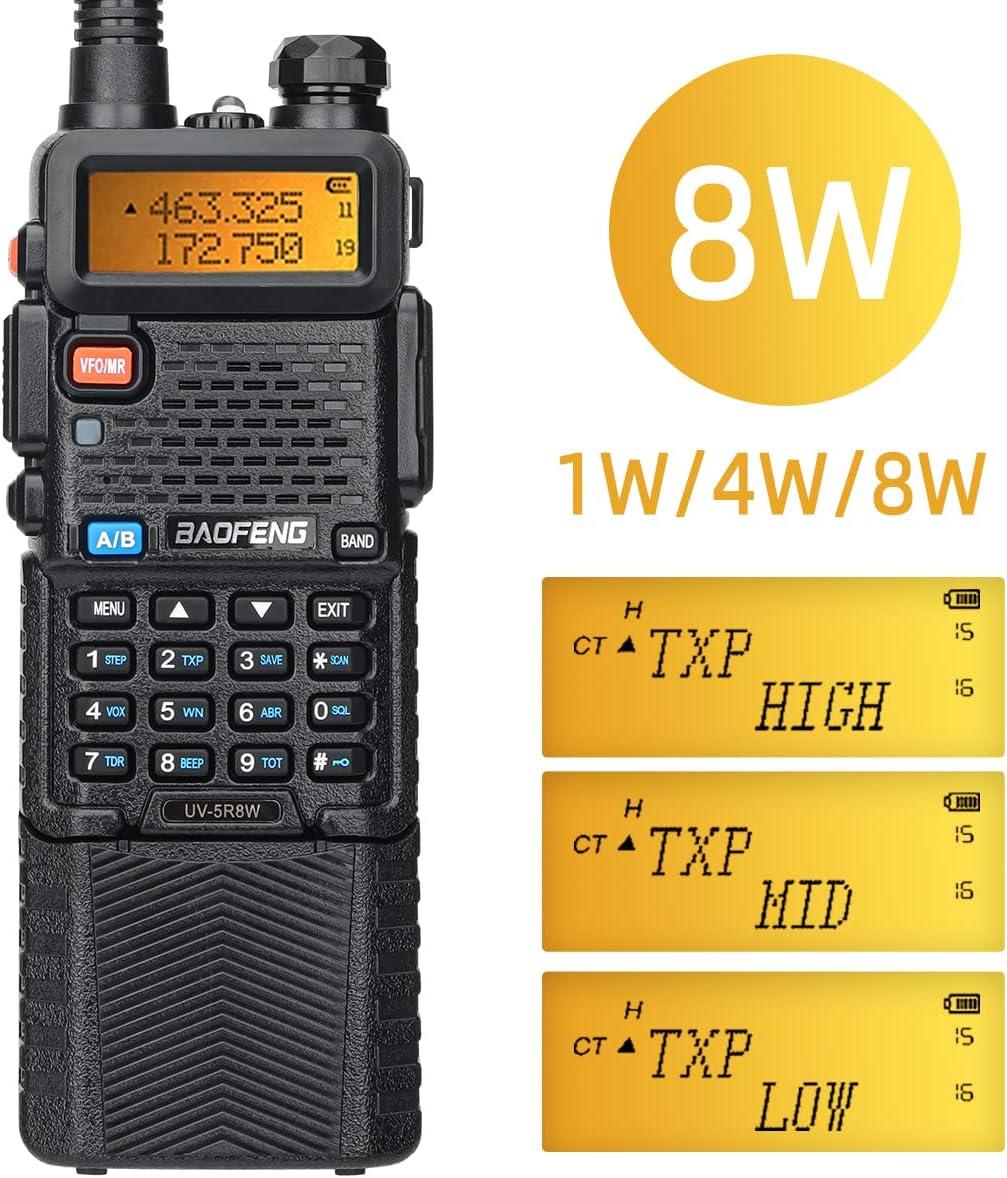 BaoFeng UV-5R 8W High Power Portable Two-Way Radio 3800mAh Battery with  18.8inch ABBREE Tactical Antenna USB Charger Cable