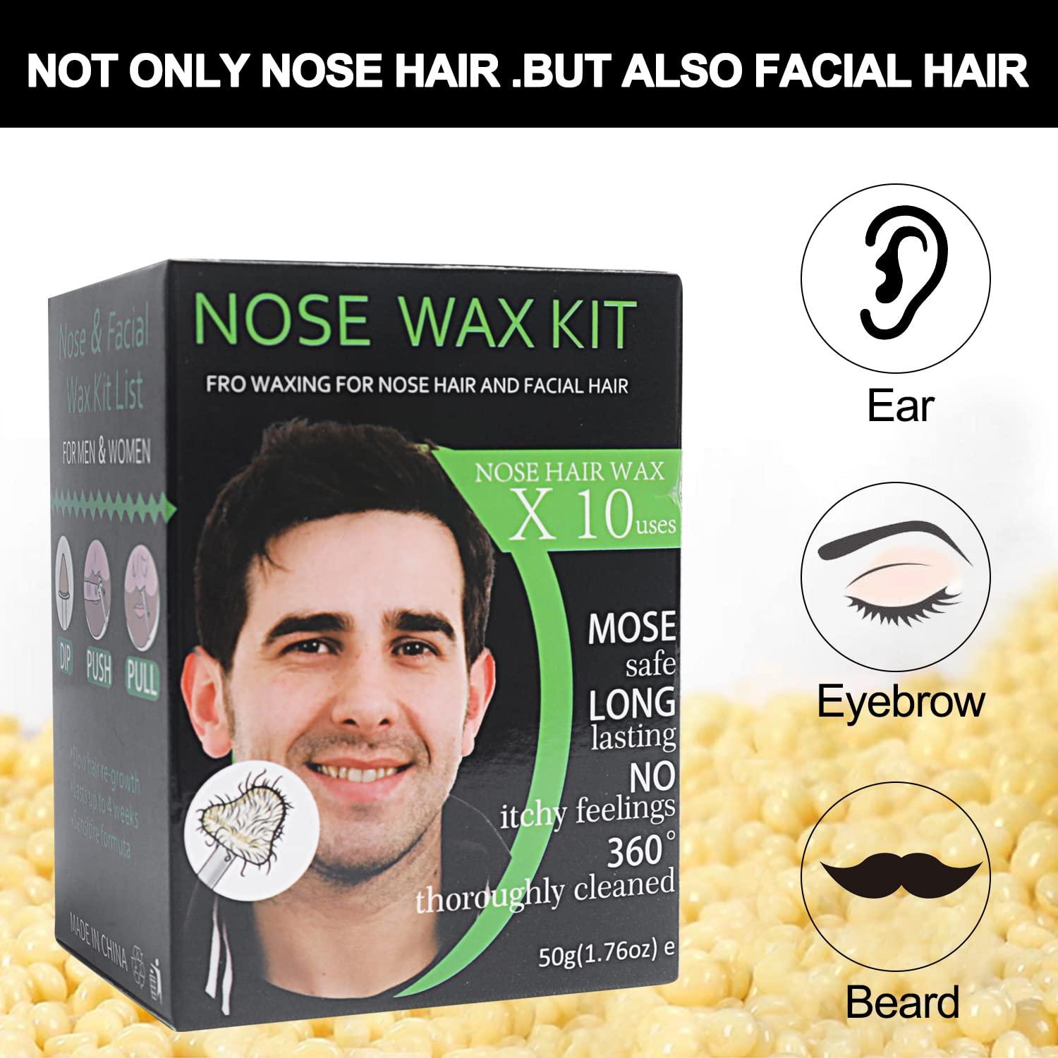 Nose Wax Kit, Nose Waxing Hair Wax Removal for Men Women, Nose Hair Waxing  Kit For Men Ear Hair Waxing Kit Nose Hair Removal Kit for 50g Wax Beads 20  Applicators 10