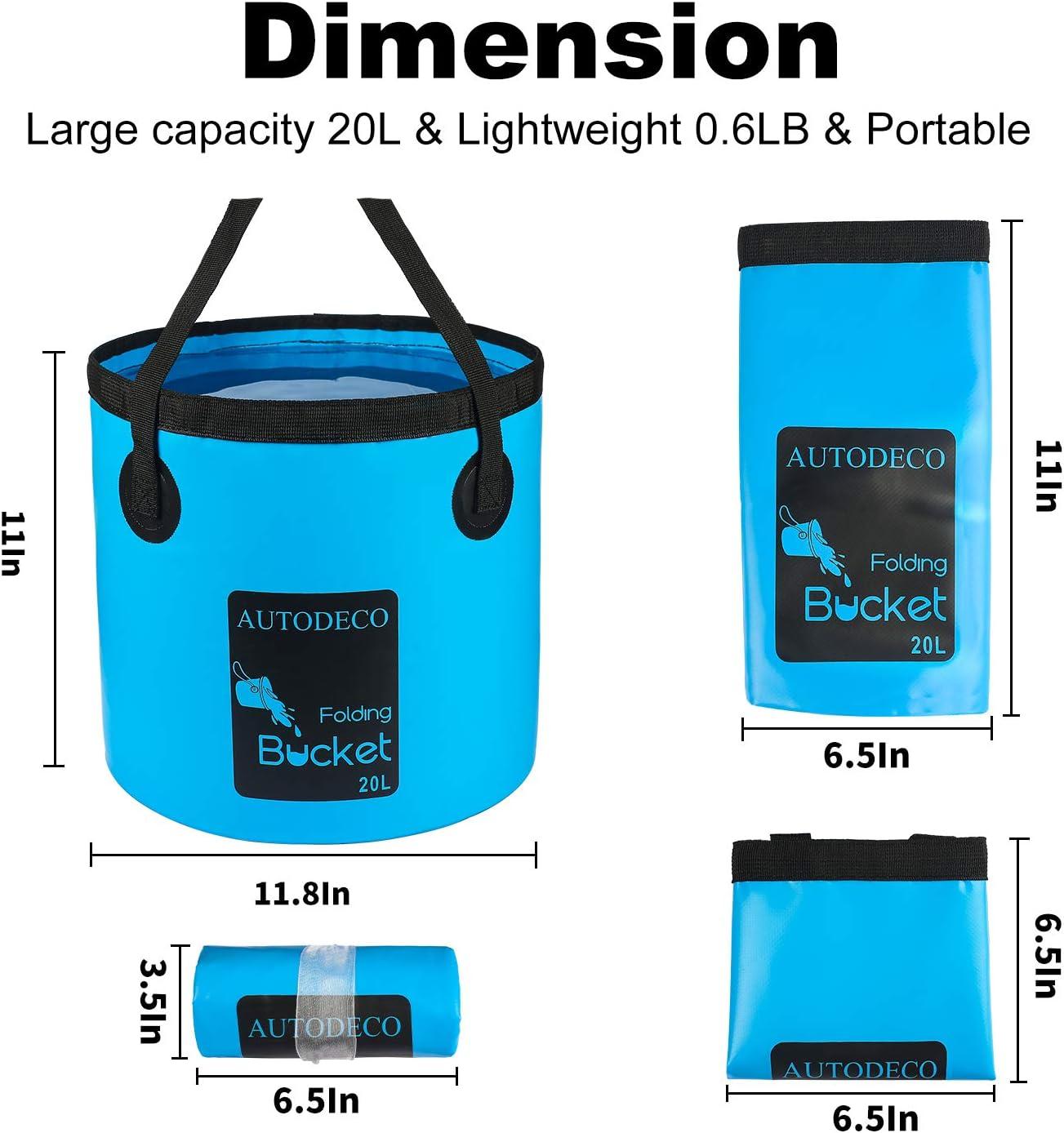 AUTODECO Collapsible Bucket 5 Gallon Container Folding Water Bucket  Portable Wash Basin for Camping Fishing Travelling Outdoor Gardening Car  Washing Blue 1Pcs 20L