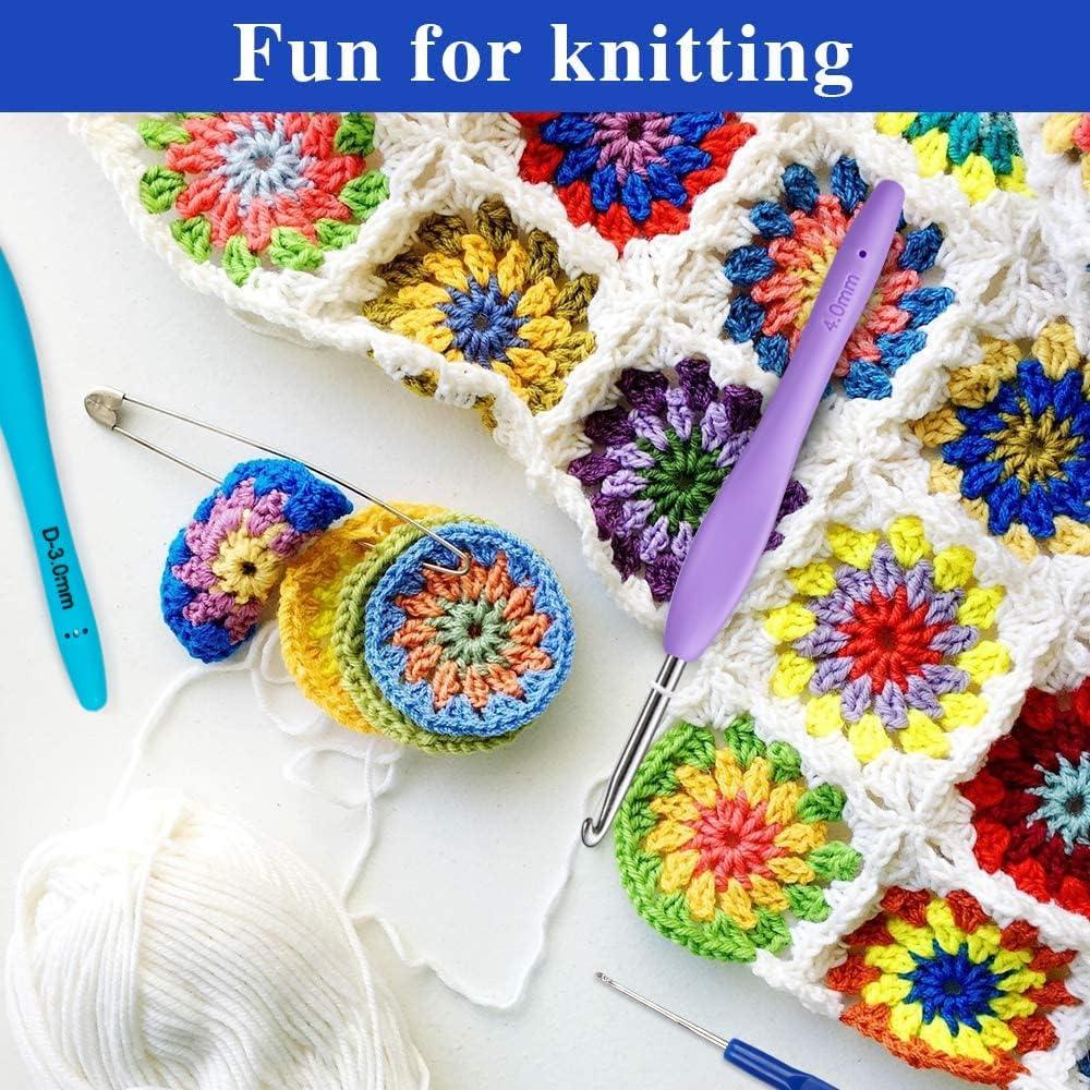 73 Pack Crochet Hooks Set, 13 PCS 2mm(B)-10mm(N) Ergonomic Soft Grip  Crochet Handles Yarn Knitting Needles Kit with Case for Arthritic Hand,  Inscraft