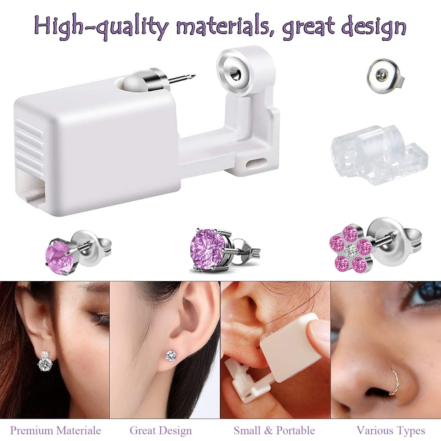 6 Pack Disposable Self Ear Piercing Gun Kit - Rose Pink | No Pain Ear Piercings Tool