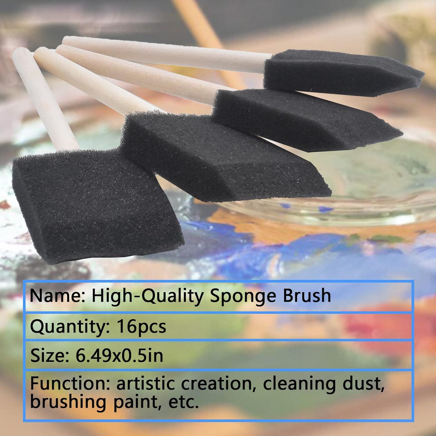 16 Pack Foam Paint Brushes & Sponges Set for Painting and Staining Black