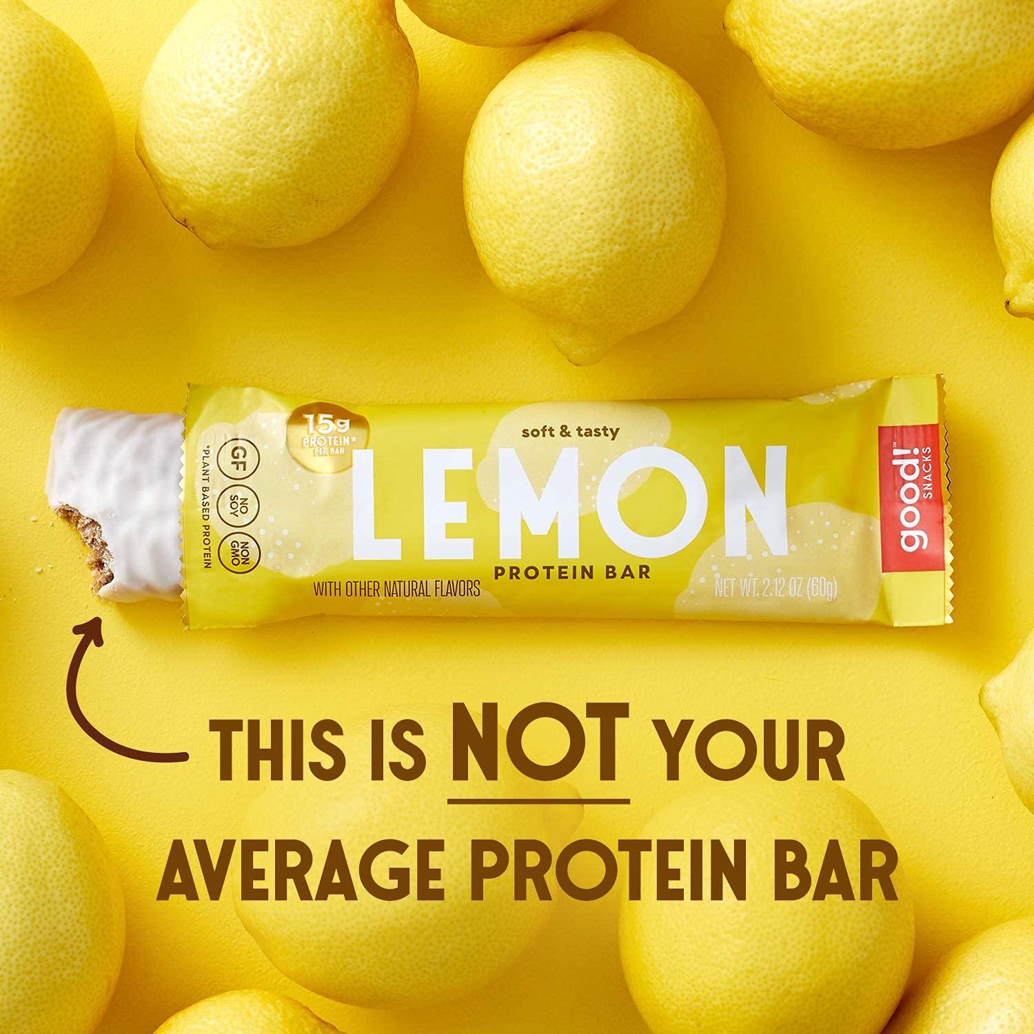 good! Snacks Vegan Protein Bars, Lemon Bar, Gluten Free, Plant Based, Low Sugar, High Protein