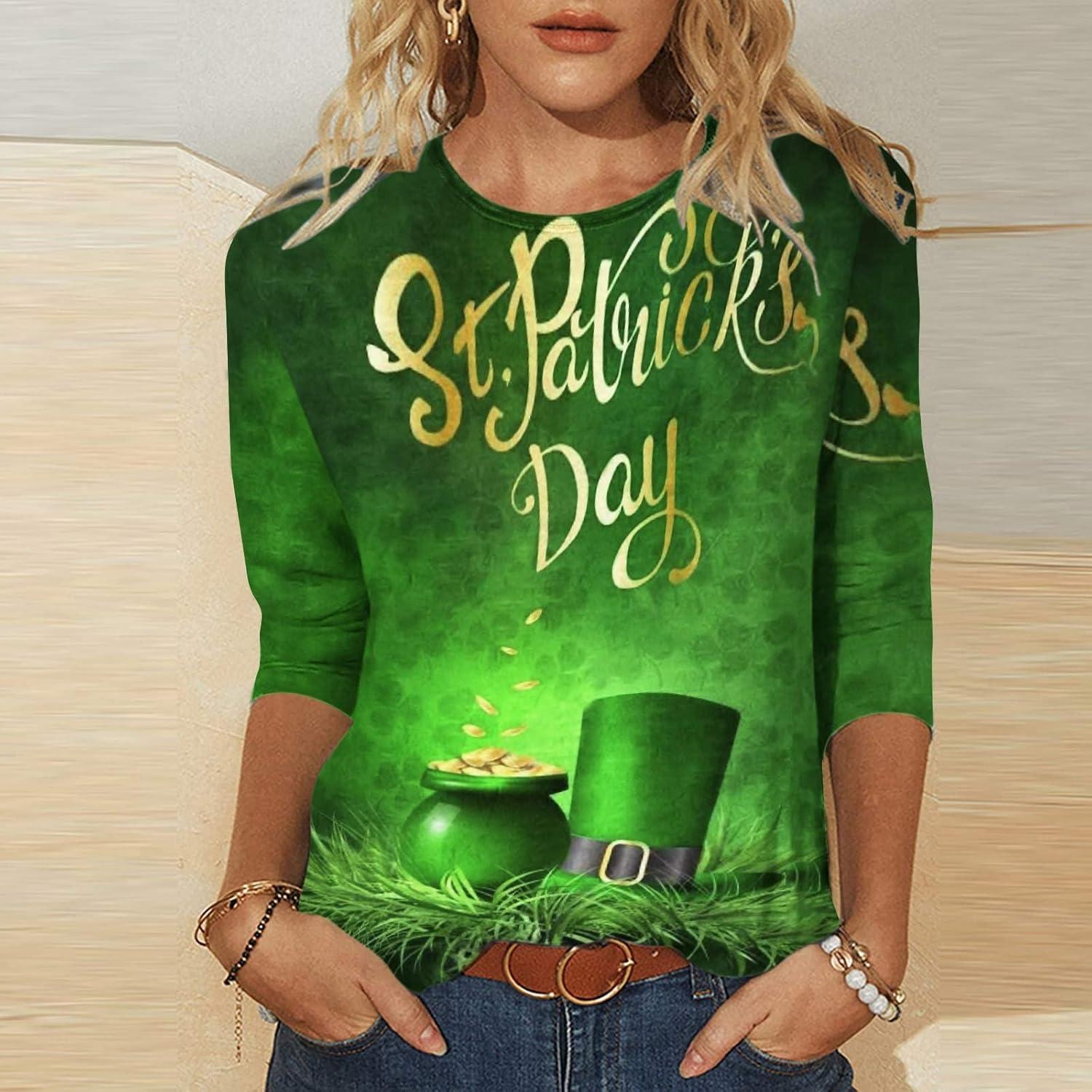 T-shirt oversize da donna con scollo rotondo per la festa di San Patrizio casual estate irlandese verde trifoglio oversize magliette divertenti autunnali di base 2024 alla moda a maniche corte