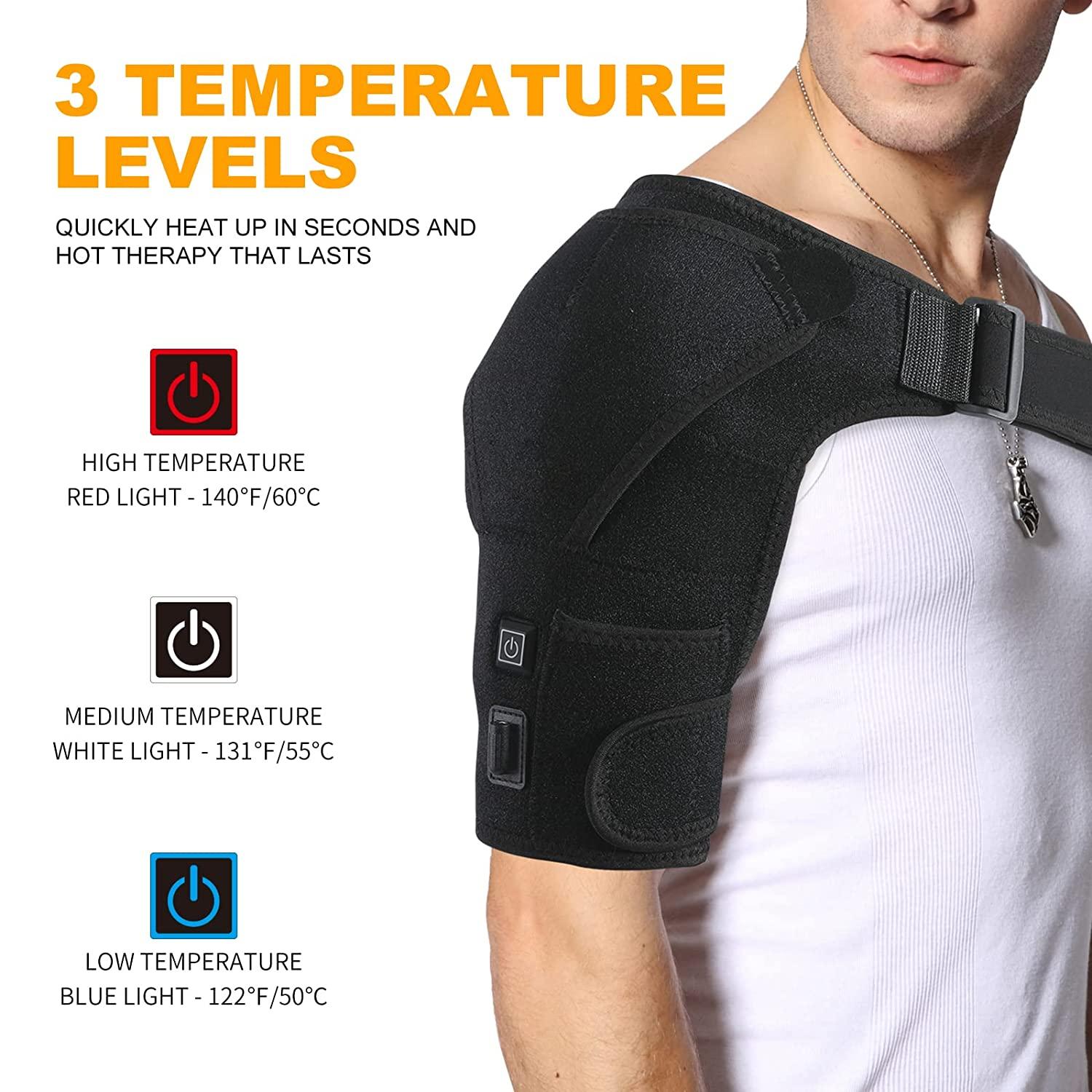 Heated Shoulder Brace, Shoulder Heating Pads with Adjustable 3 Heat  Settings Hot Cold Therapy, Shoulder Compression Sleeve Wrap for Shoulder  Pain Relief, Rotator Cuff, Fit Left Right Shoulders Men Women Black