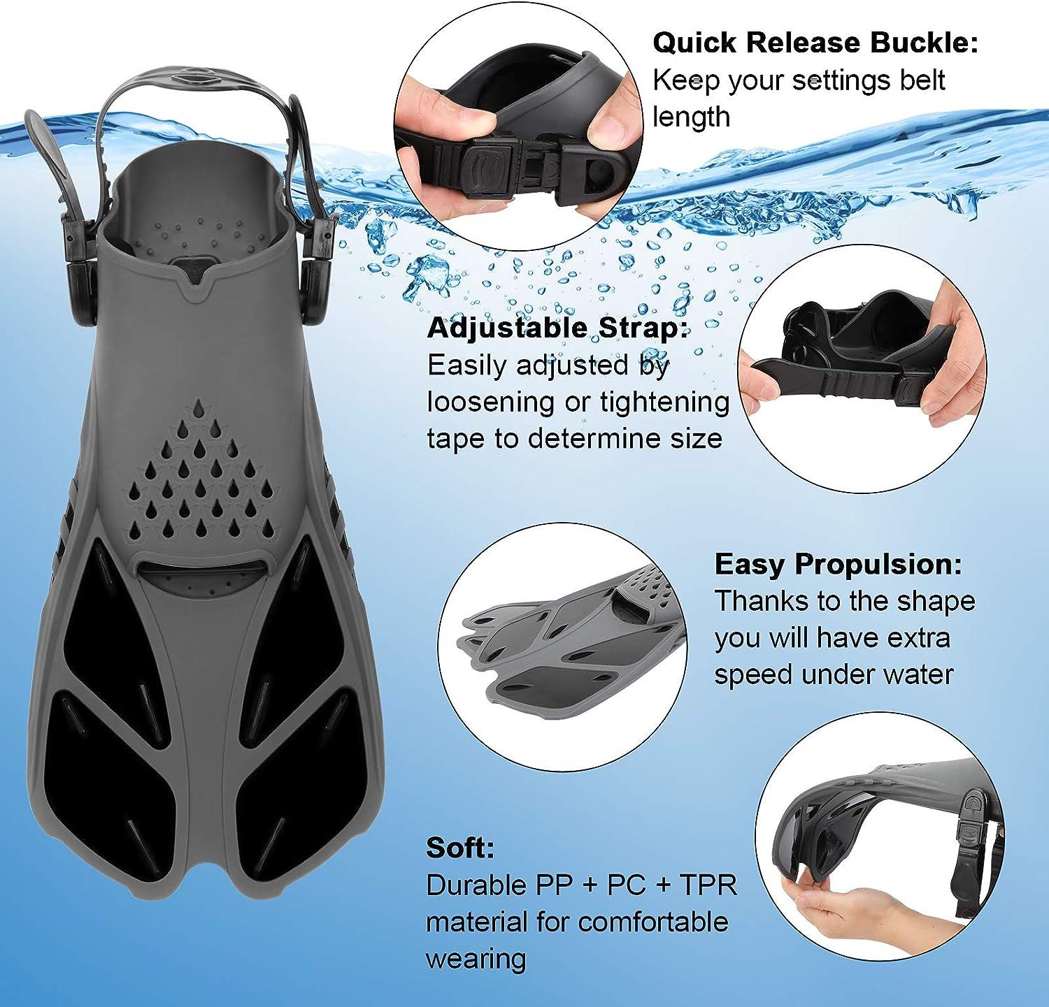 QKURT Snorkel Fins | Adjustable Buckles Open Heel Diving