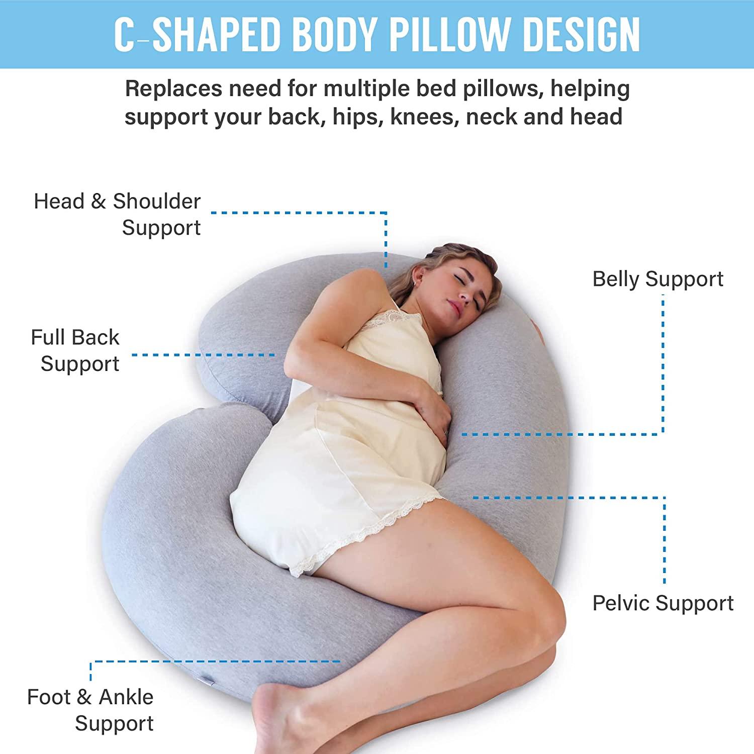 The CeeCee Pillow by PharMeDoc Pregnancy Pillows C-Shape Full Body Pillow  and Maternity Support (Grey Jersey Cover)- Support for Back, Hips, Legs,  Belly a Must Have for Pregnant Women C Grey