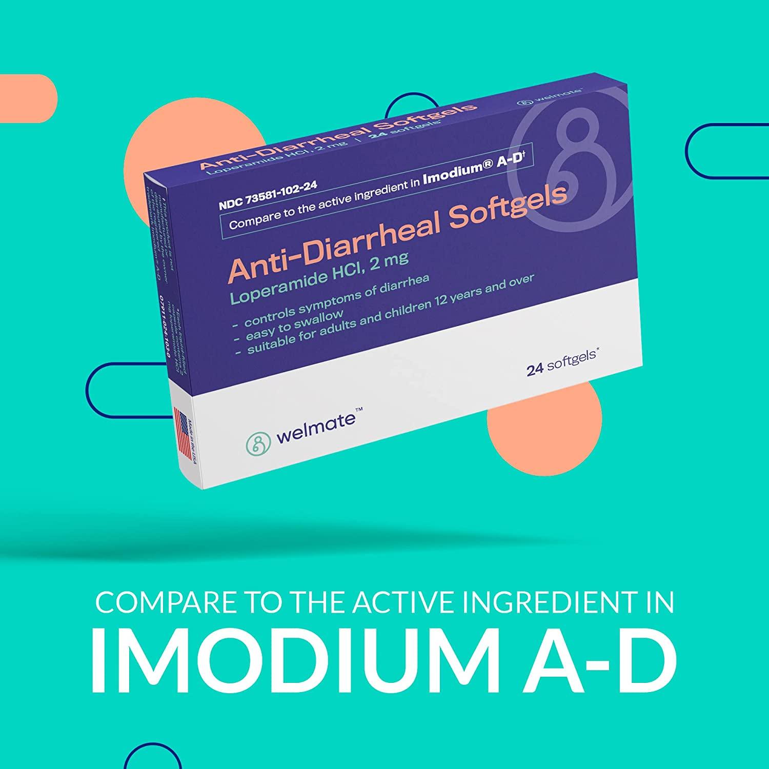 24 Count Welmate AntiDiarrheal Softgels with Loperamide HCL 2mg for