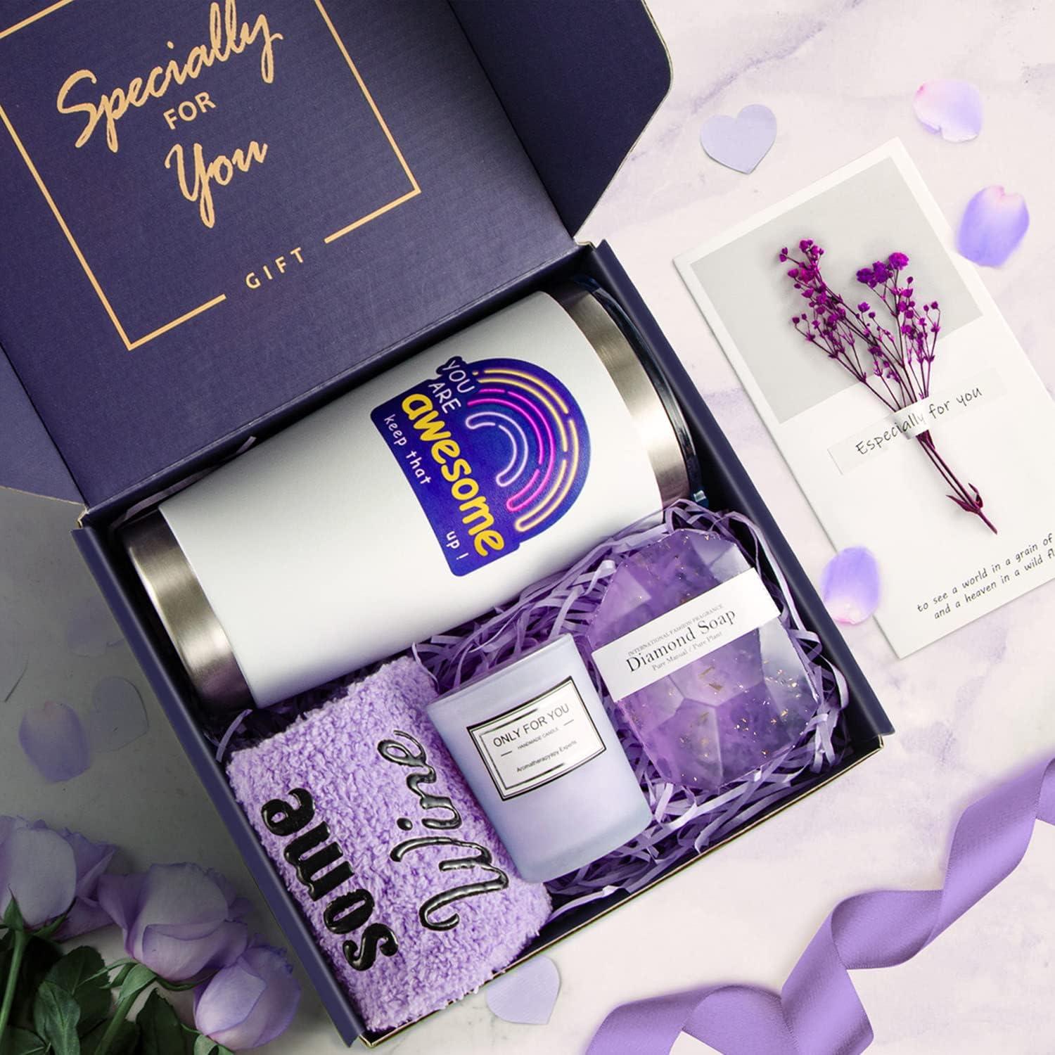 Gift Baskets for Women,Birthday Gifts for Her Purple Gifts  Basket Lavender Relaxing Spa Gift Set Self Care Package Gifts Merry  Christmas Unique Gifts Ideas for Sister Best Female Friend Wife