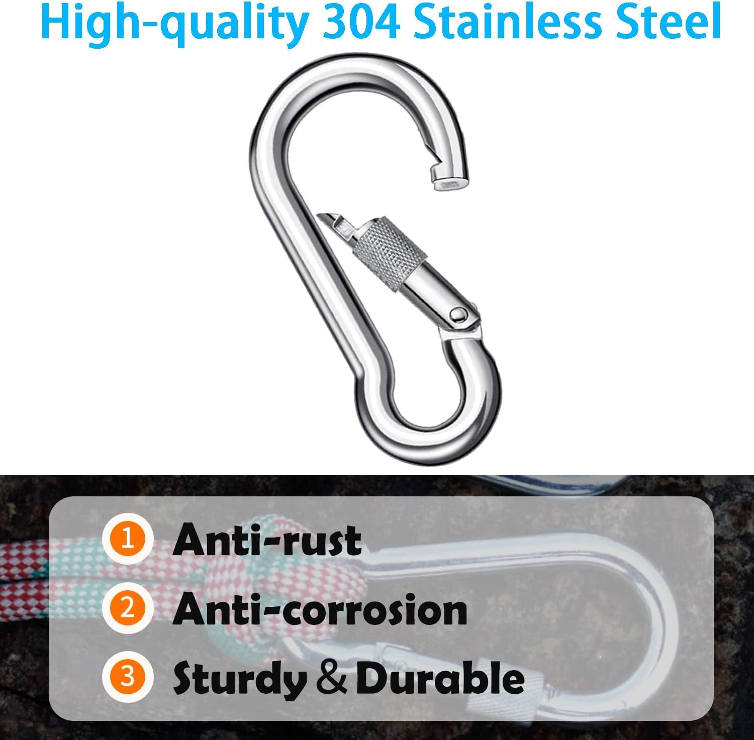 SpotDoo Locking Carabiner Clips, 304 Stainless Steel Heavy Duty Locking