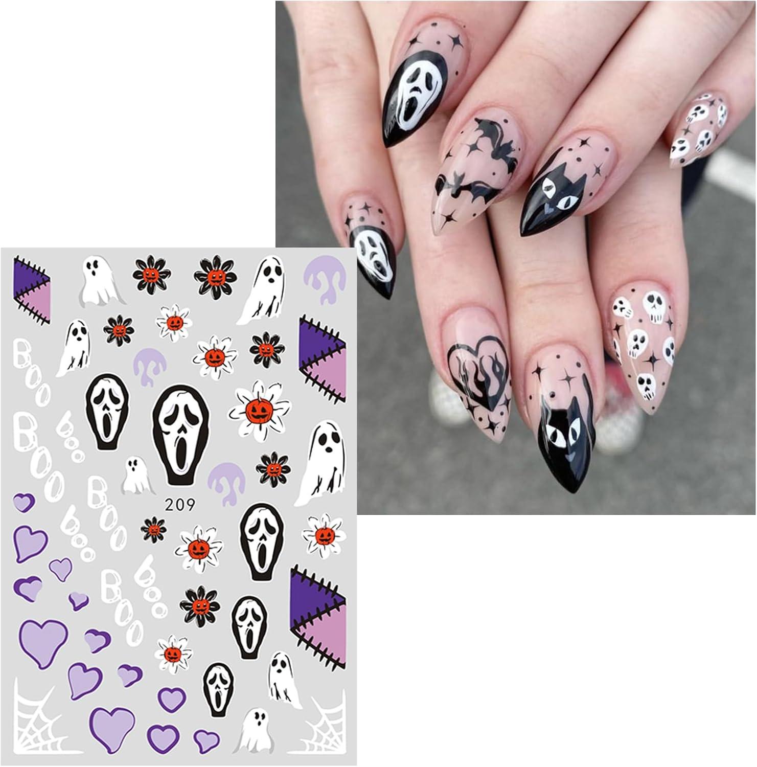 Jmeowio JMEOWIO Halloween Stickers Ongles Nail Art 9 Feuilles Autocollants Ongles Autoadhésif Deco Ongle Nail Art Design Manucure