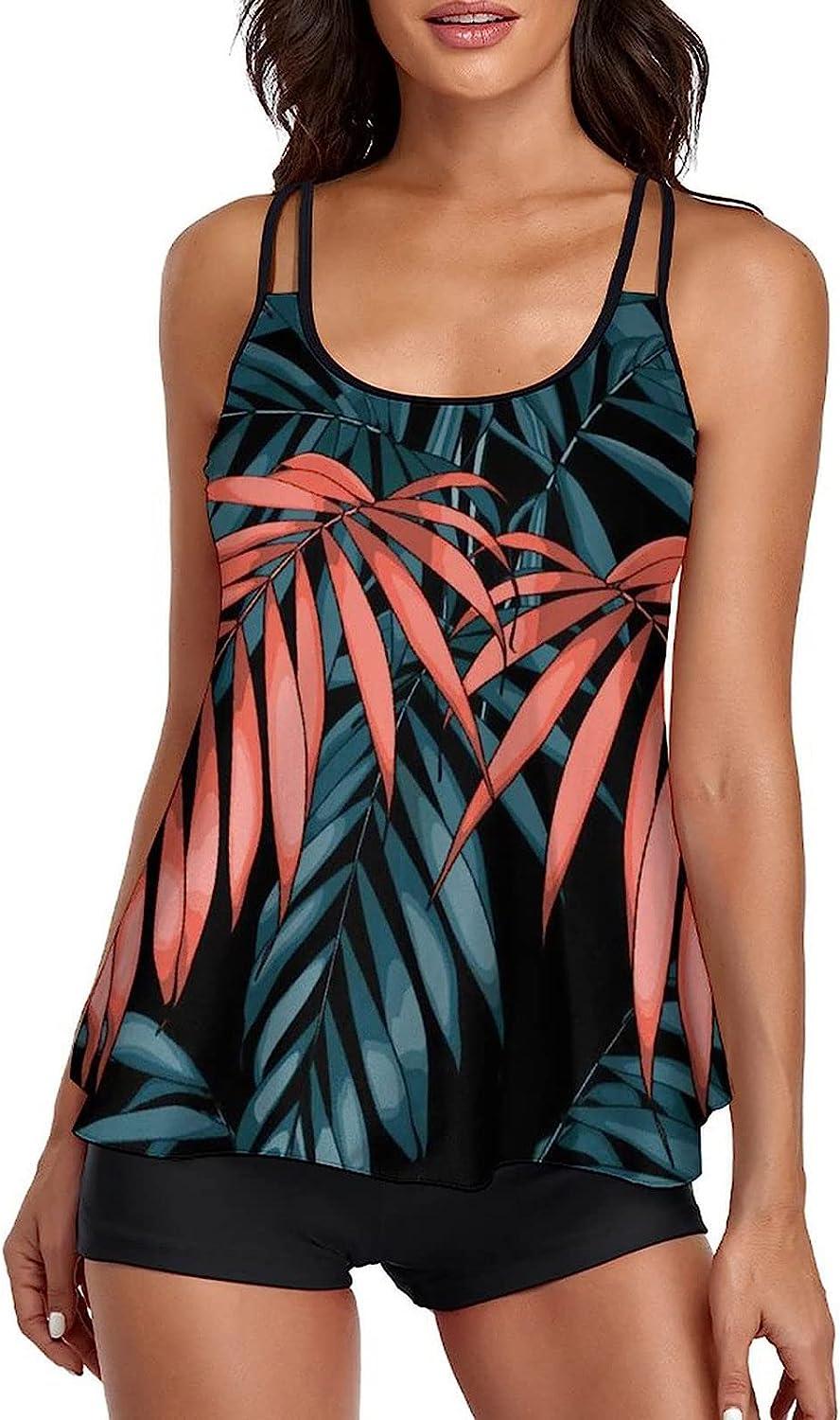 Tankini Swimsuits for Women Floral Printed Tank Top Modest Loose