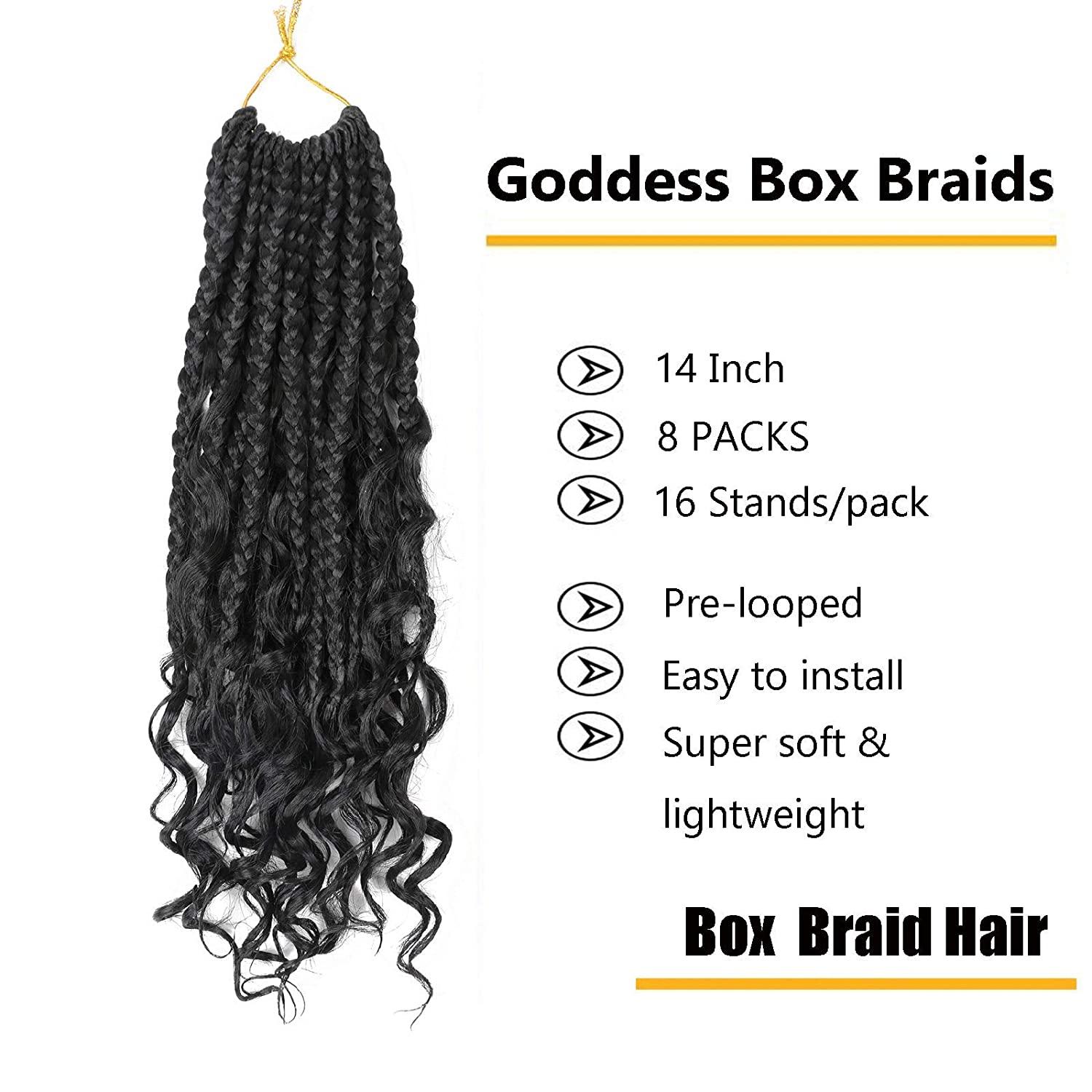 LMZIM 14 Goddess Box Braids Crochet Hair 8 Pack Bohemian Curly Ends