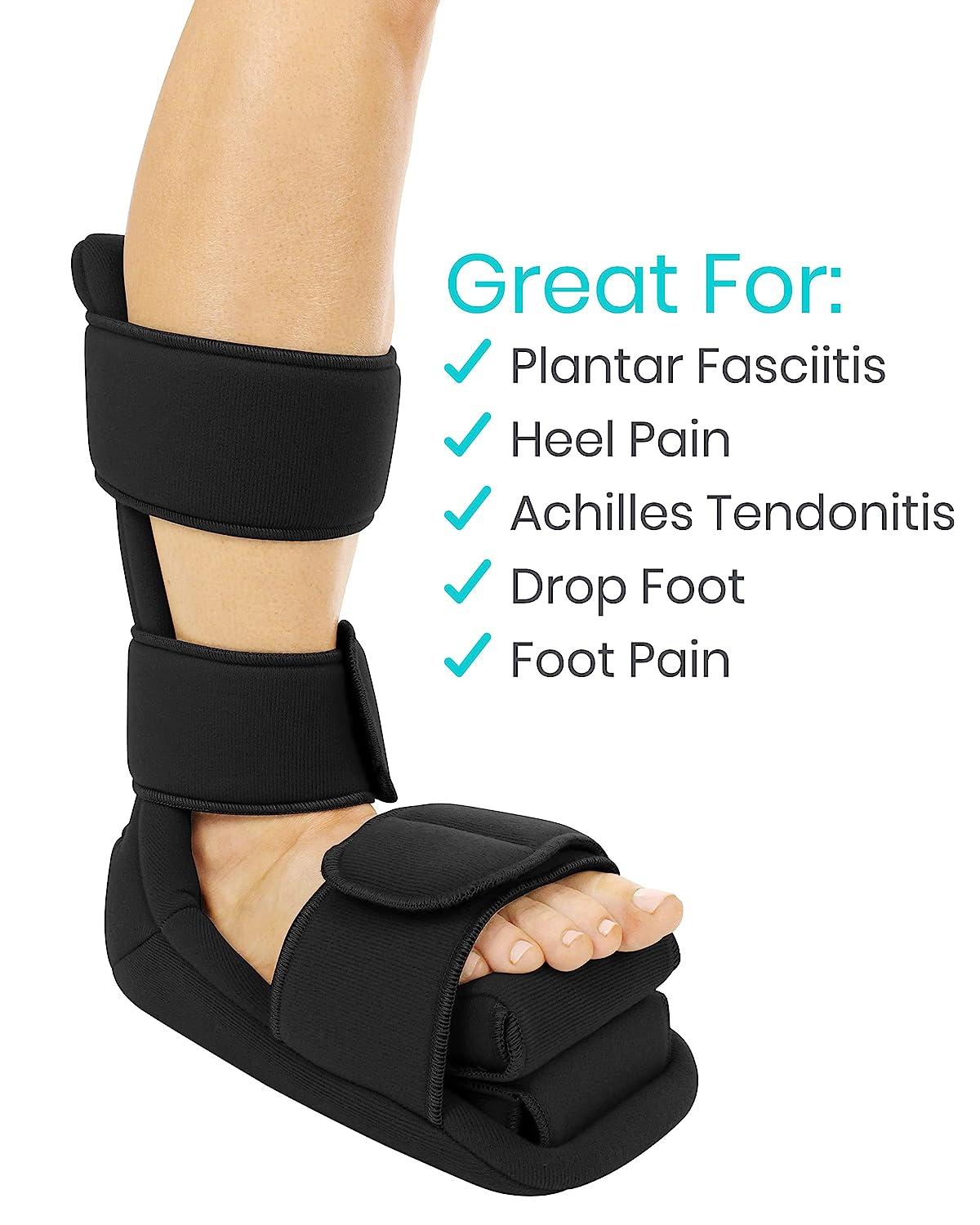 Vive Plantar Fasciitis Night Splint Plus Trigger Point Spike Ball - Soft  Leg Brace Support, Orthopedic Sleeping Immobilizer Stretch Boot (Medium:  Men's: 5.5-8, Women's 7-9.5) Black Medium (Pack of 1)