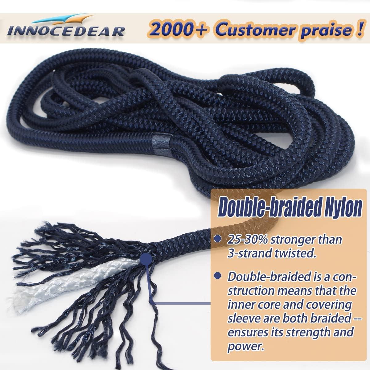 INNOCEDEAR 4 Pack 1/2 X 15 Dock LinesMarineGrade DoubleBraided Nylon